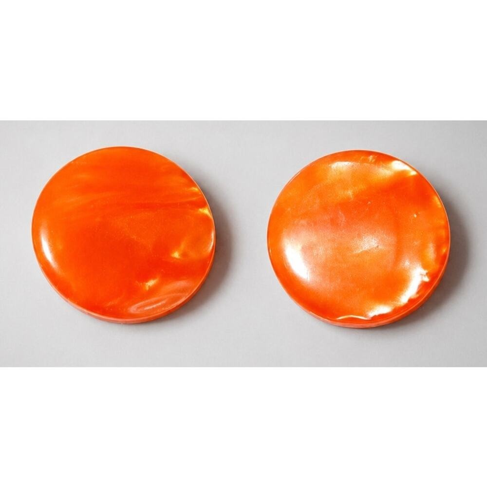 Vintage Large Orange Pearlized Lucite Round Clip-On‎ Earrings 1.25" rc-12